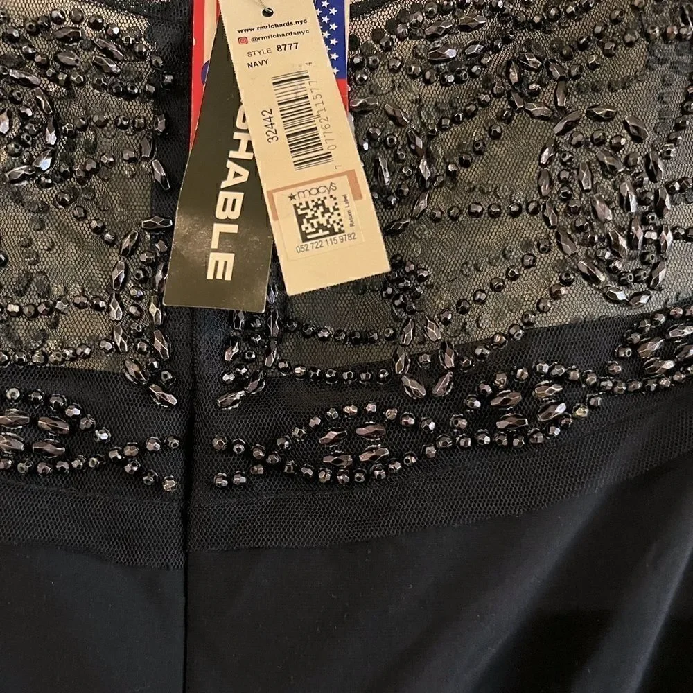 R & M RICHARDS Women's Illusion Beaded-Trim A-Line Gown size 8 - Picture 5 of 5